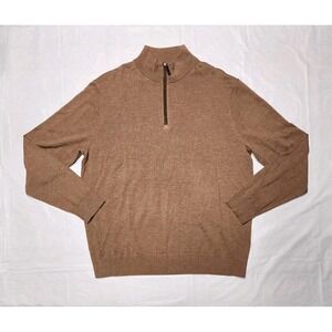 UNTUCKit Sweater Mens Large Brown Merino Wool 1/4 Zip Mock Neck Pullover Knit